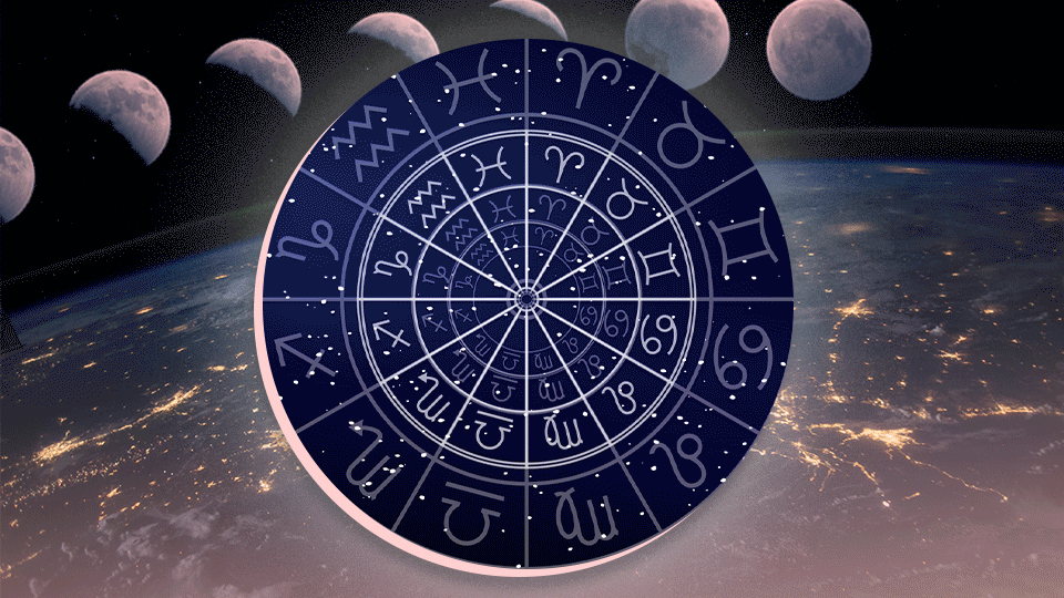 A birth chart rotates clockwise above a view of the earth from space in the article 'An accidental obsession: How I got into Astrology'